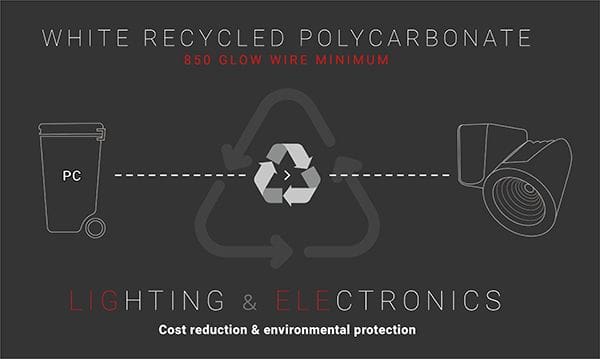 Recycled polycarbonate for lighting & electronics