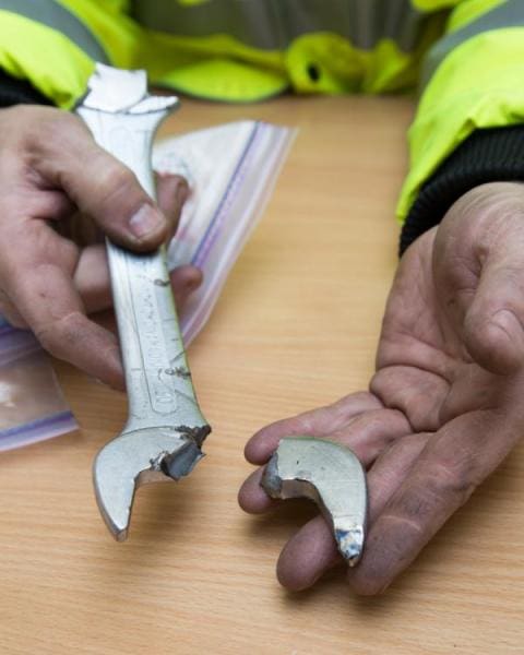 Bunting: Spanner after passing through and damaging a shredder