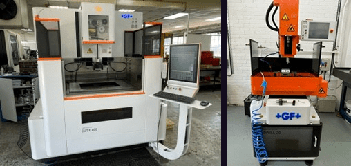 Left Wire Eroder, right, EDM drill