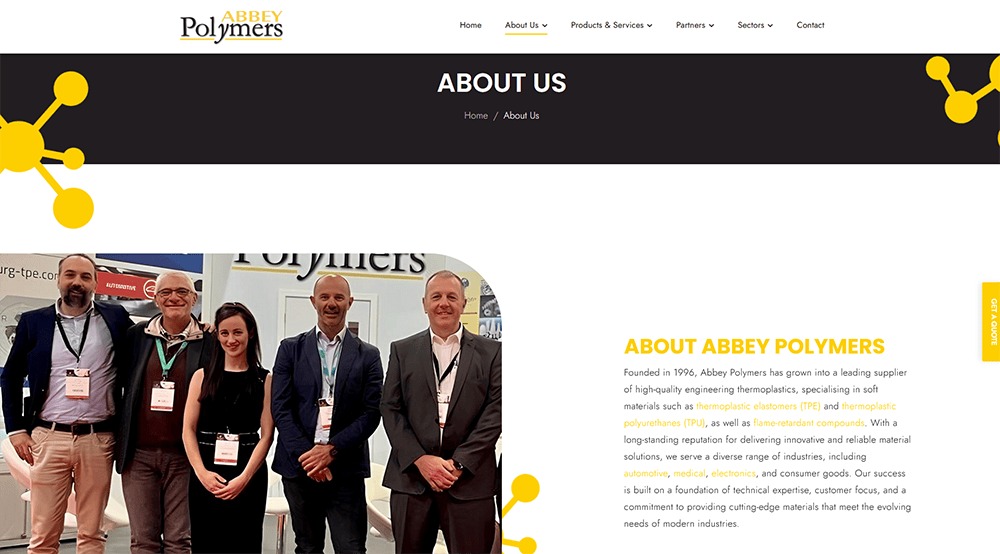 Examples of new content added to the Abbey Polymers website