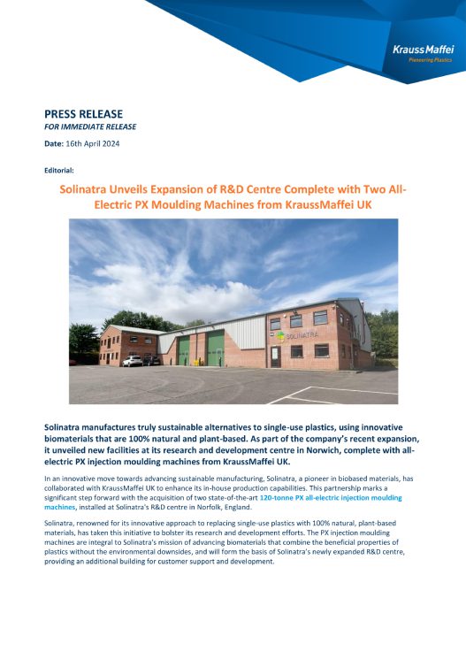 KraussMaffei & Solinatra press release