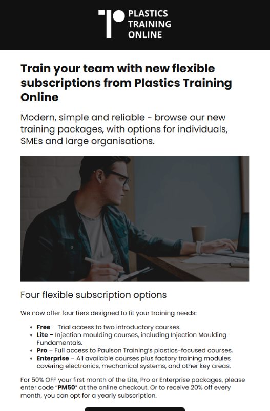 Plastics Training Online mailshot