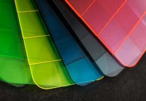 Fluorescent edge glow colour plaques