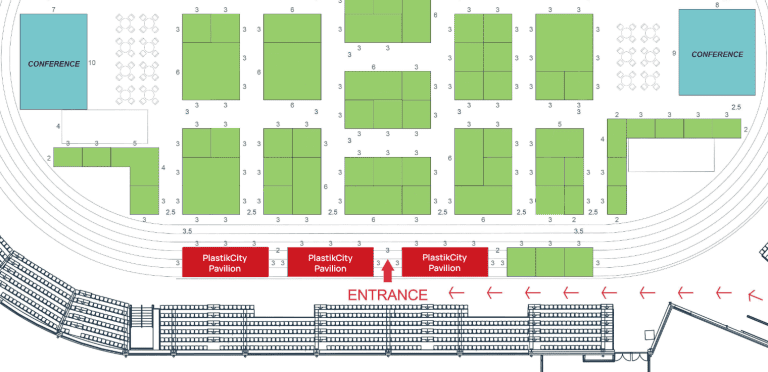 location of the 9 PlastikCity Pavilion stands