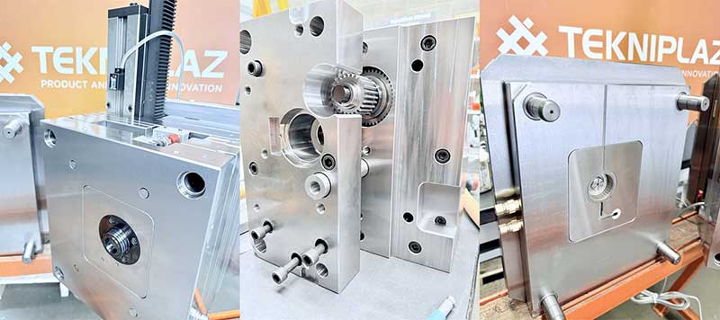 Collage of photos of the medical injection mould tool manufactured by Tekniplaz
