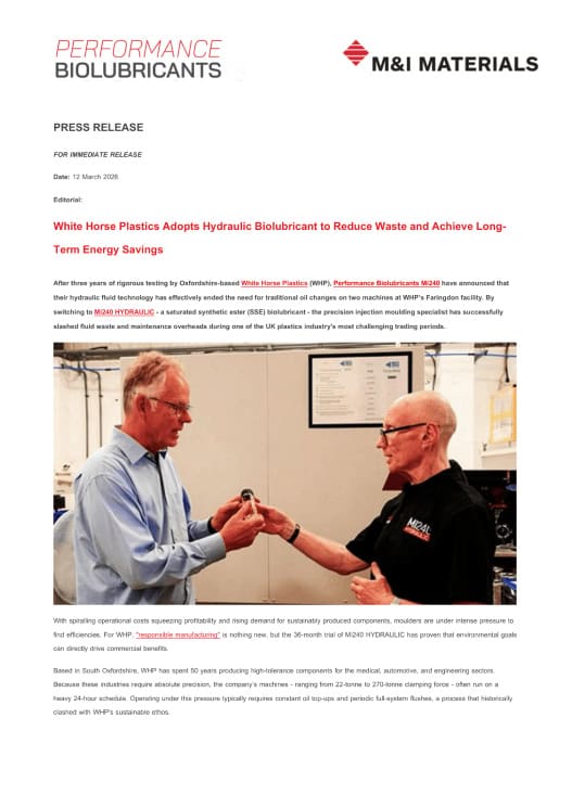 M&I Materials press release cover