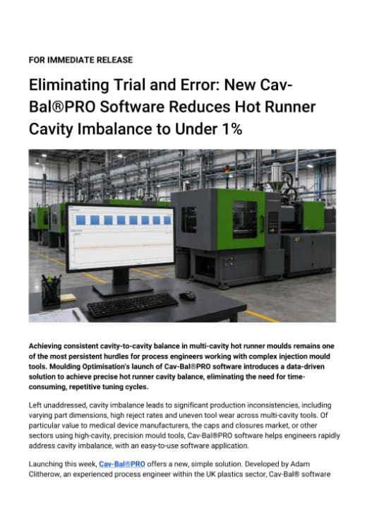 Moulding Optimisation press release cover